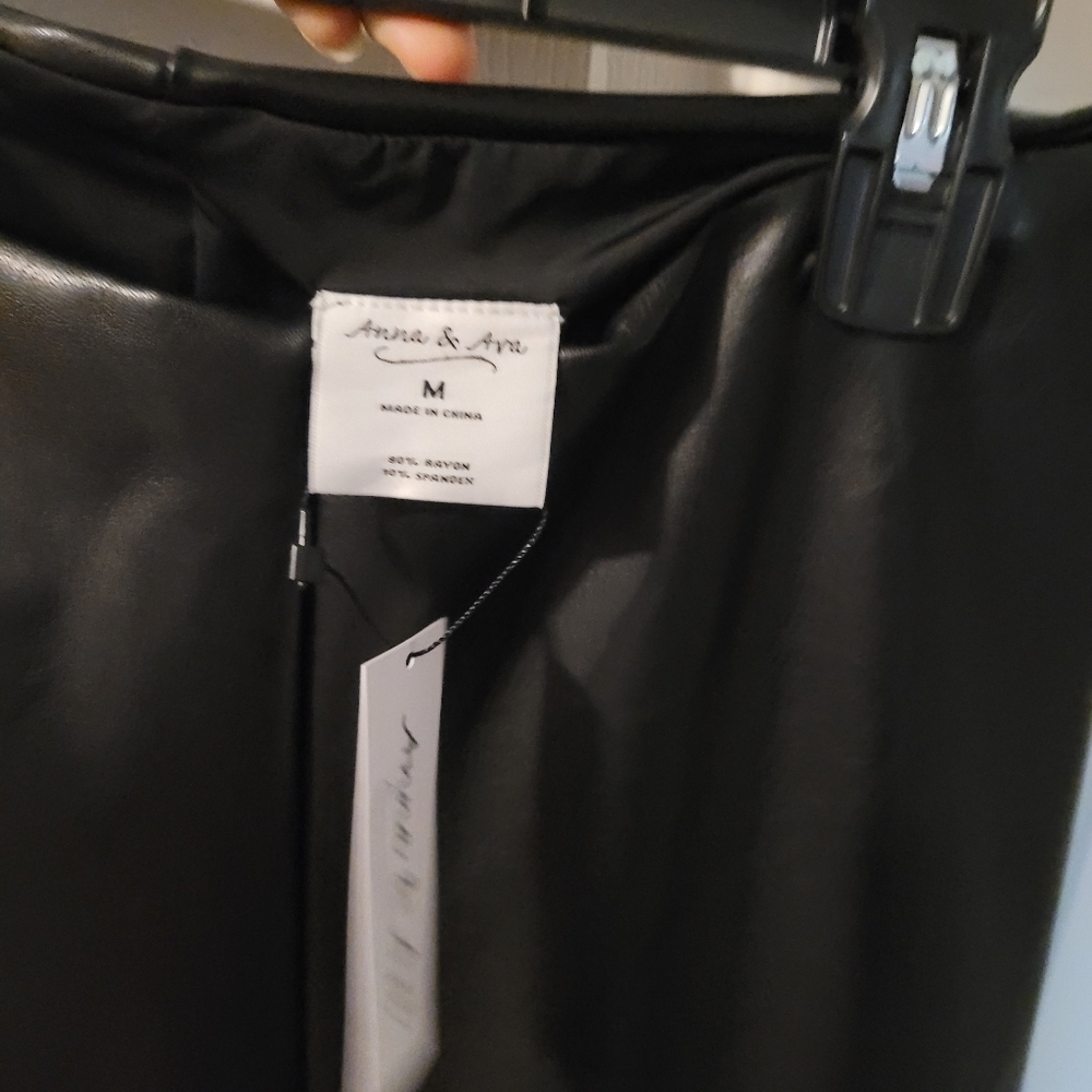 NWT- Black Faux Leather Flare Cropped Pants - Picture 6 of 9